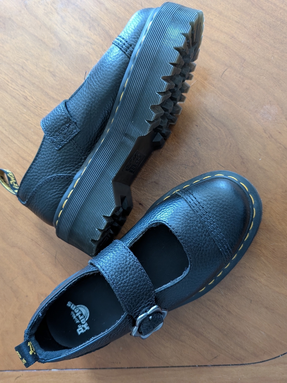 Dr. Martens Addina Black Leather Mary Jane Shoes with Flower Buckle - Picture 8 of 8